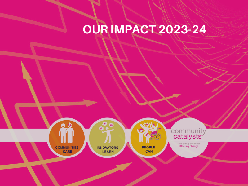 Pink background with text: Our impact 2023-24