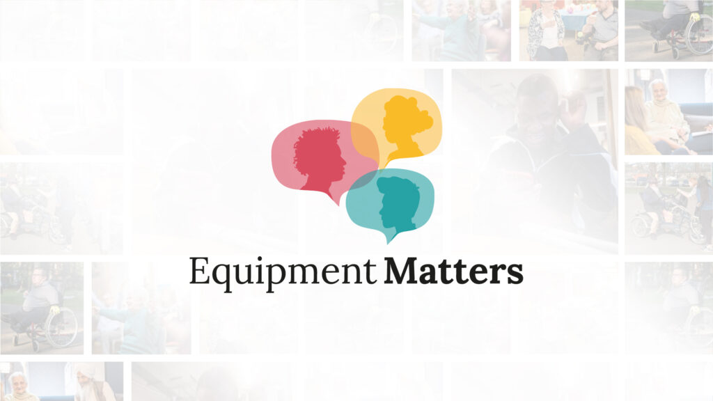 Three coloured speech bubbles with text: Equipment Matters